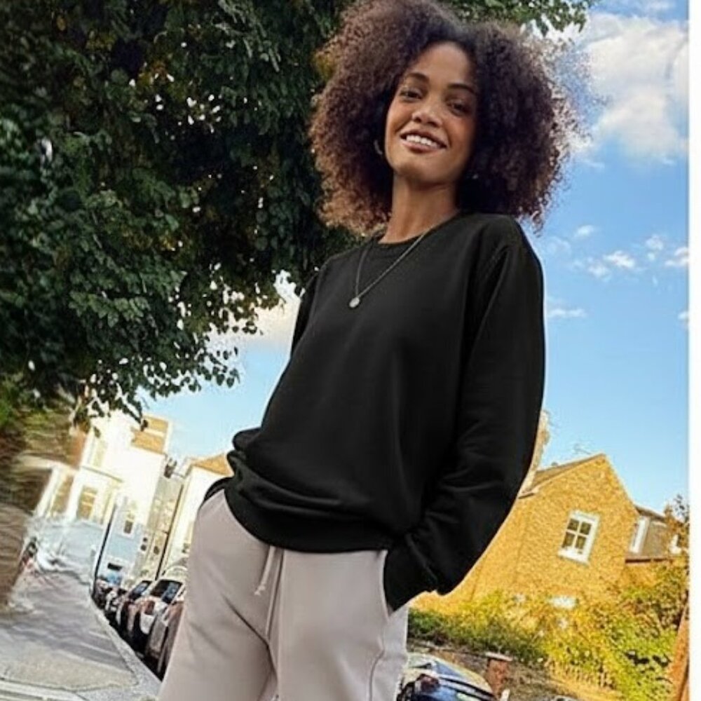 FitFlop BASIC THREADS Crew Sweatshirt Cotton Mix Black Made in Italy Size L NWT